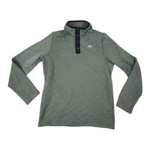 Vineyard Vines Green Quilted 1/4 Button Up Sweatshirt Pullover Top Medium 12 14
